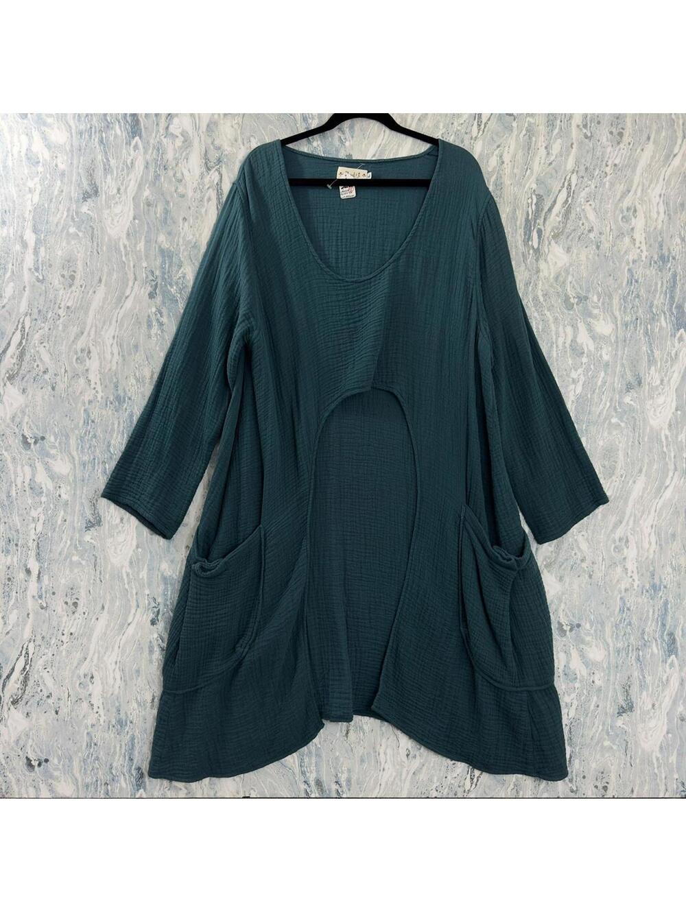 Boho Designer Teal Textured Tunic Dress (L)